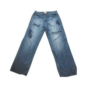 G unit Men's Jeans Wide Leg Distressed Blue Denim Fashion Streetwear